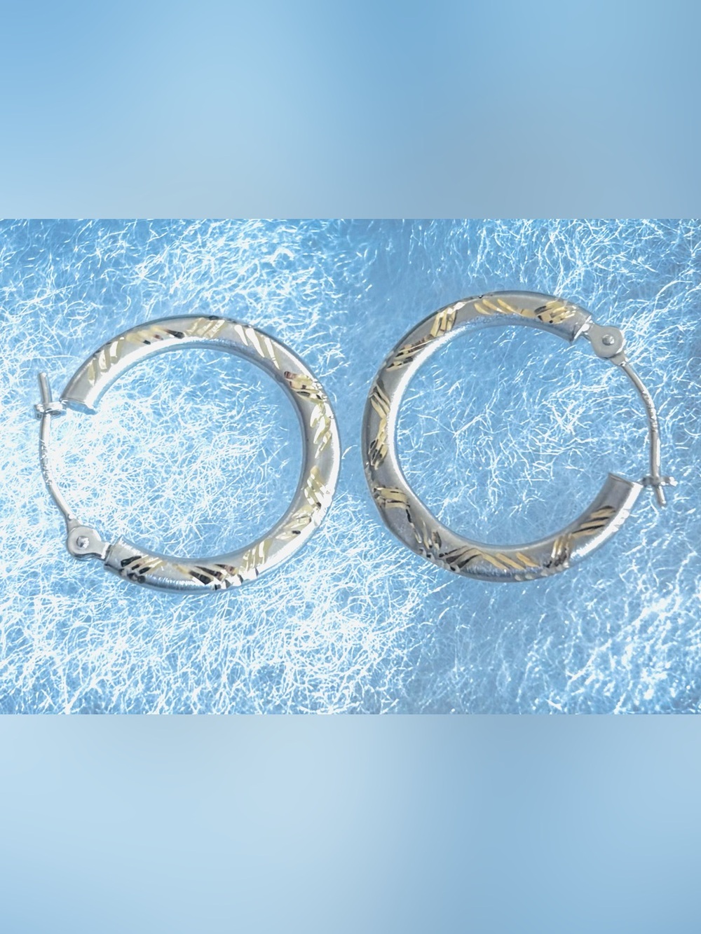 1920’s Sterling Silver Two-Tone Patterned Hoop Earrings - Silver & Gold